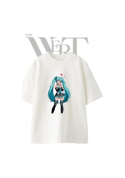 Thewert Hatsune Miku 13 Tasarım Baskılı Ünisex Beyaz Oversize T-shirt