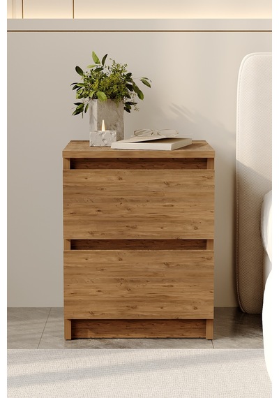 Aeka Ae-2021 Duru Atlantik Çam 2 Çekmeceli Komodin Yatak Odası Başucu Sehpası Çekmeceli Dolap 40 51x42,3 Cm