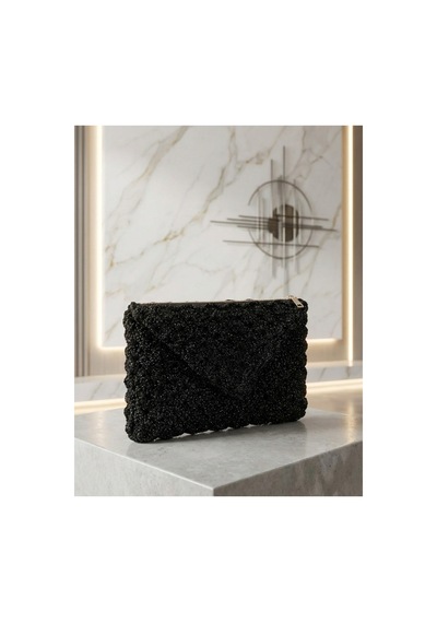 Execanta El Çanta Kağıt İp Örme 27x16x17 Siyah