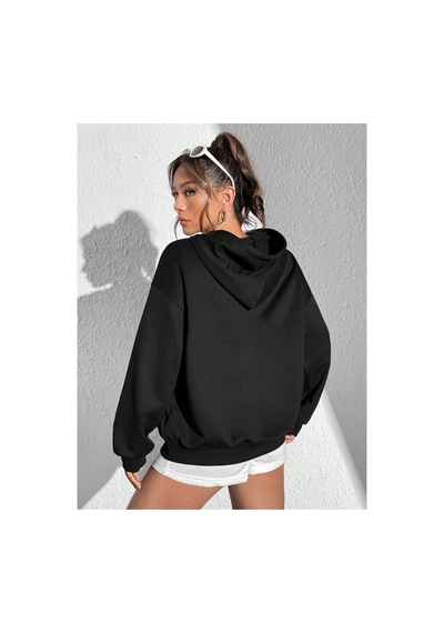 Tarzsokak Coke Serisi Figure & Letter Graphic Drop Shoulder Drawstring Hoodie Siyah