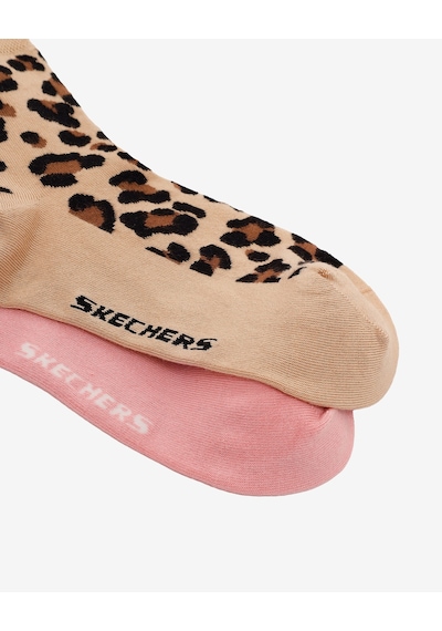 Skechers 2'li Paket Softluxe Bilek Üstü Çorap Kadın Leopar-pembe Çorap S2520317-3474
