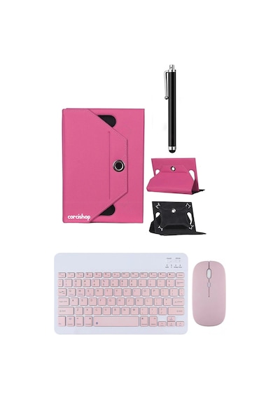 Technopc Ultrapad Ruby W10 10.1 Kılıf Universal Standlı + Bluetooth Klavye Mouse Set + Kalem Arka Kapak