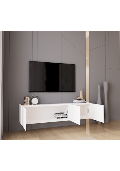 Capella Beyaz Country Mdf 3 Kapak Duvara Monte 140 Cm Tv Ünitesi