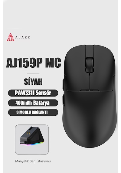 Aj159p Mc 3 Modlu 1000hz 12.000 Dpı Manyetik Şarj İstasyonlu Paw 3311 Optik Sensör Gaming Mouse Diğer