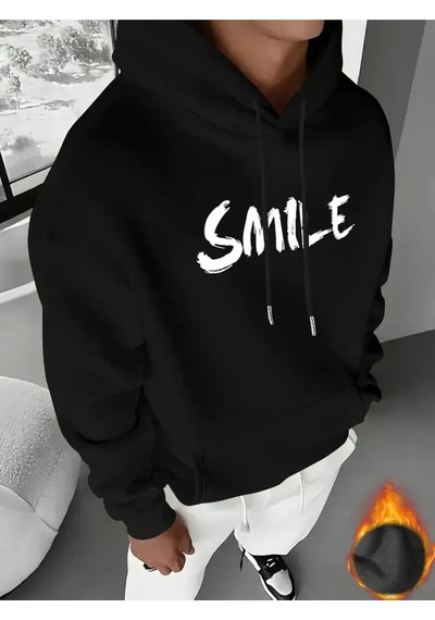 Nevermind Unisex Oversize Smile Yazılı Hoodie Trend Streetwear Kapüşonlu Siyah