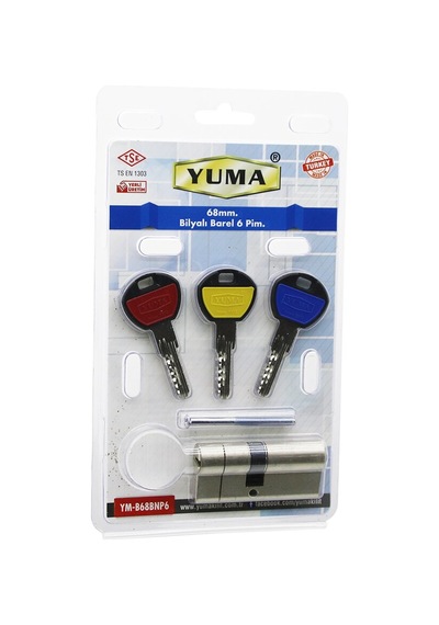Yuma Ym-b68-bnp6 Bilyalı 68mm & 6 Pim Nikel Saten Barel Vakumlu Ambalaj 3 Anahtar