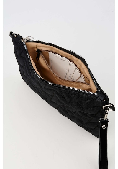 Vivaq Kadın Siyah Simli Yıldız Nakışlı Suni Deri Bilek Ve Zincir Askılı Portföy El Ve Clutch Çanta
