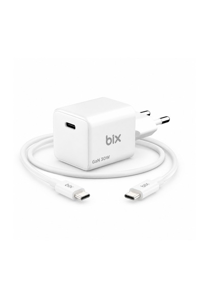 Bix Bx1p32g Gan 30w Type-c Pd Hızlı Şarj Cihazı Ve 1.2 Metre 3a Type-c Kablo Beyaz