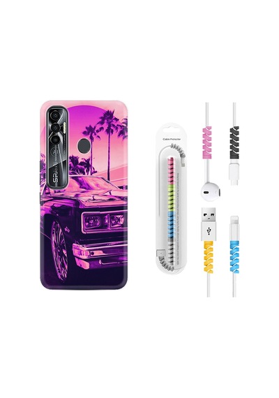 Tecno Spark 7 Pro Kılıf Kablo Koruyuculu Mor Araba 17Mate10Lite
