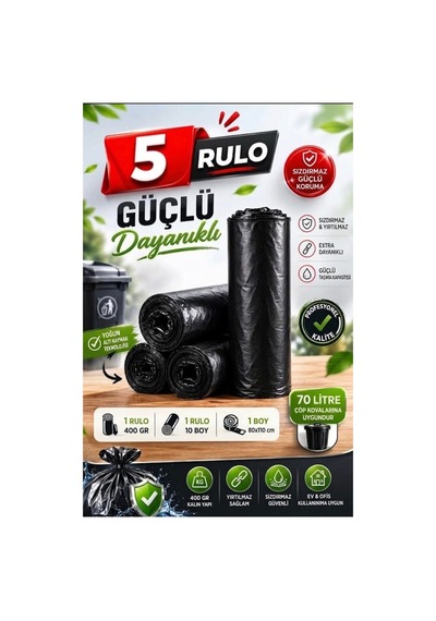 Kalın Jumbo Boy Çöp Torbası 10lu 5 Paket Ebat:80x110 - 932662877