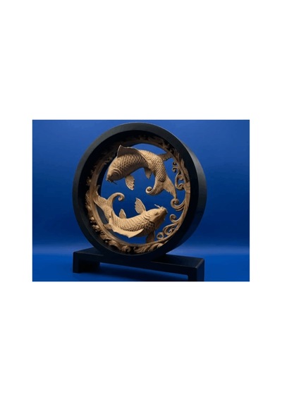 Zeroxo Ahşap Görünümlü Koi Balığı Biblosu, Yin Yang Tasarımlı Şans Ve Bereket Getiren Masaüstü Süsü, Feng Shui Dekoratif Obje,