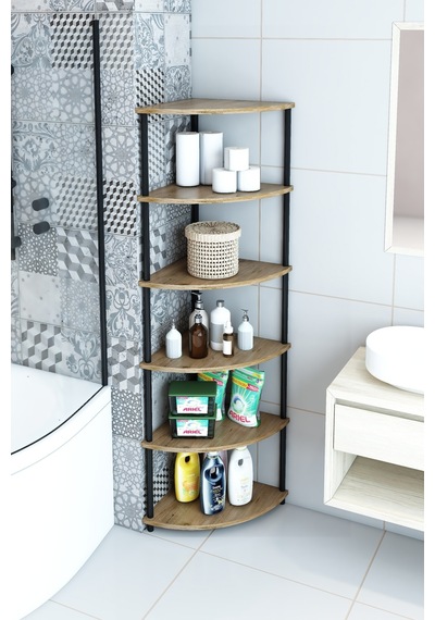 6 Raflı Köşe Banyo Dolabı Banyo Kileri Banyo Düzenleyici Banyo Rafı Üçgen Kahverengi