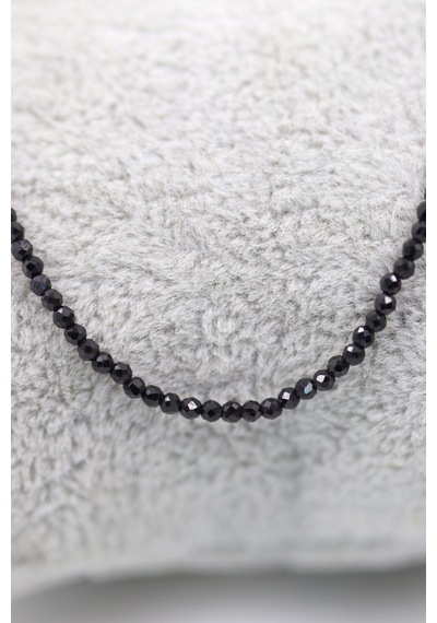 Siyah Spinel Taşı Kolye Doğal Taş Kolye Bileklik Seti Fasetli Kesim 2-3 Mm