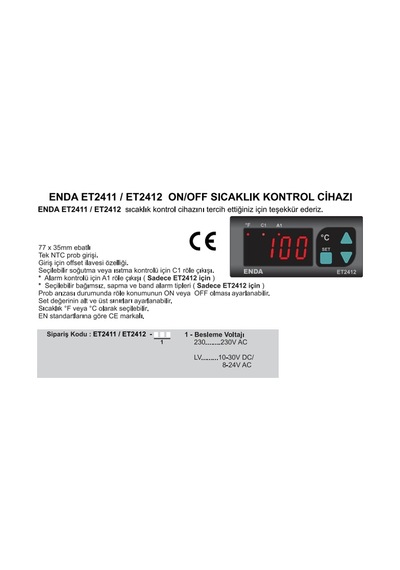 Enda -60...+150 Derece Dijital Termostad 1no-1nc Kontaklı 220 Volt Ntc Prop Uyumu Prop Dahil Değil