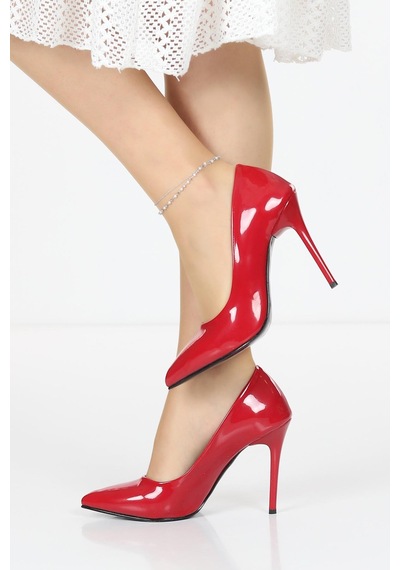 Ay Mood Rahat Ve Şık 11 Cm Topuklu Stiletto Kırmızı Rugan Kadın Ayakkabı A Nude Cilt A.kırmızı