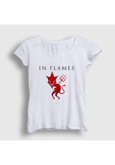 Presmono Kadın Devil In Flames T-shirt Beyaz