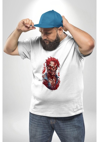 Angemiel Zombi Beyaz The Walking Dead Beyaz Büyük Beden Kadın Erkek Ünisex Basic Ön Baskılı Tişört Beyaz