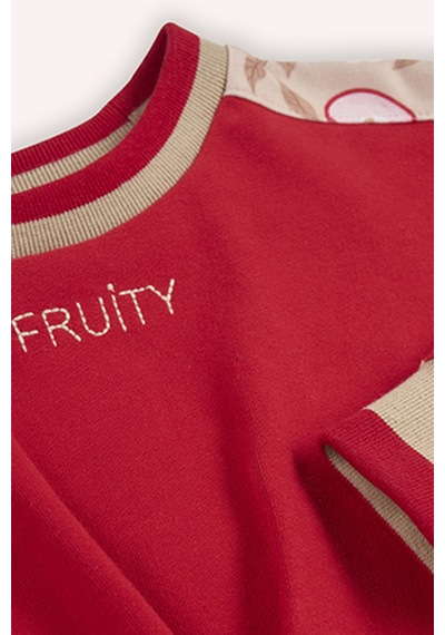 Panço Kız Çocuk Kolları Parça Detaylı Kırmızı Sweatshirt Çok Renkli