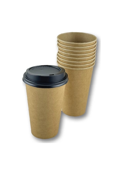 16 Oz Kahverengi Kraft Kapaklı Baskısız Karton Sıcak Kahve Bardağı 100 Adet 100 Adet