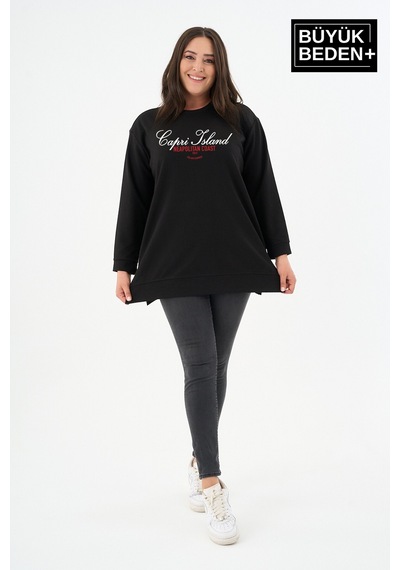 Süperlife Kadın Tunik Büyük Beden Capri Island Baskılı İnce Sweatshırt Spr26btk990-1 Siyah Süperlife Kadın Tunik Büyük Beden Capri Island Baskılı İnce Sweatshırt Spr26btk990-1 Siyah