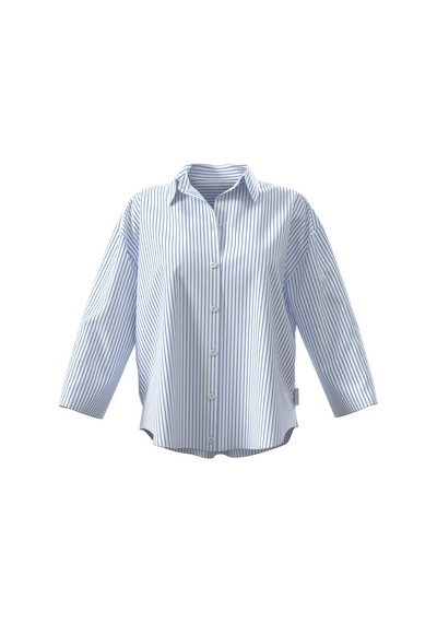 Calvin Klein Kadın Relaxed Poplin Mavi Kısa Gömlek-13382 Mavi