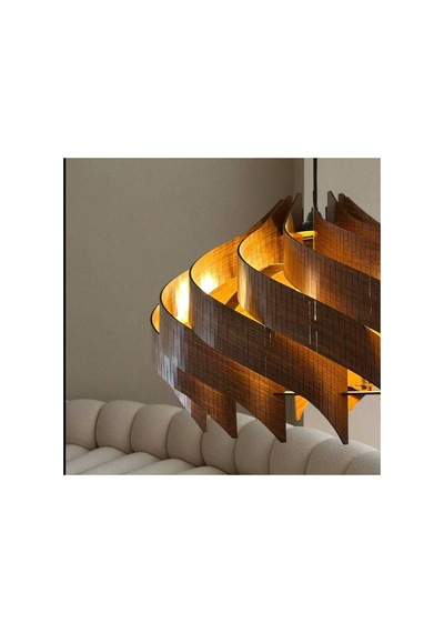 40 Cm Spiral Ahşap Avize - Modern Bohem Sarkıt - Mutfak Salon Yatak Odası Tekli Aydınlatma Ceviz