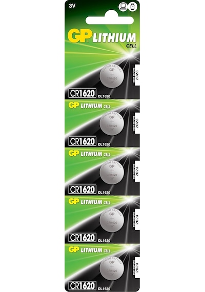 Gp B Atteries Cr1620 1620 Boy Lityum Düğme Pil, 3 Volt, 5'li Kart, Gri