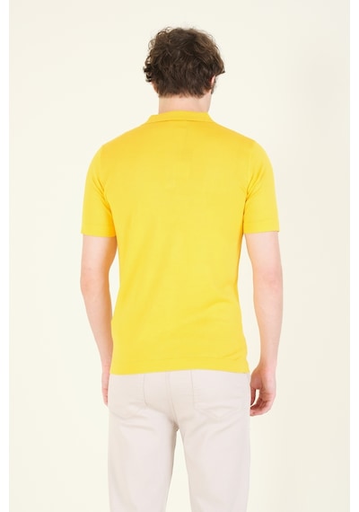 Giyim Dünyası Erkek Çizgili Polo Yaka Merserize T-shirt Sarı 001