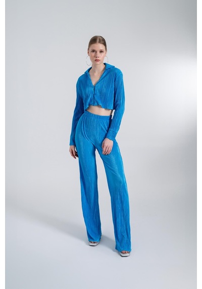Holly Lolly Crop Model Düğme Kapamalı Comfy Crop Gömlek Mavi