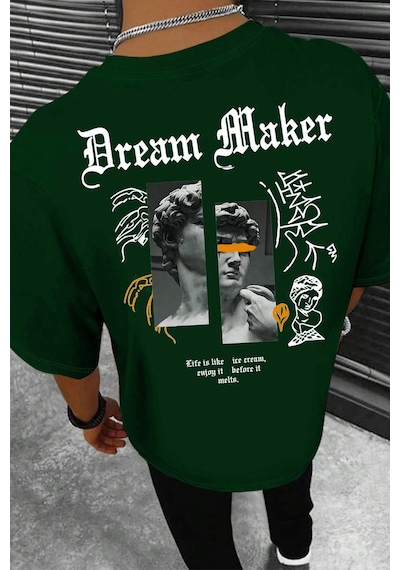 Unisex Dream Maker Baskılı Tasarım Tshirt Yeşil