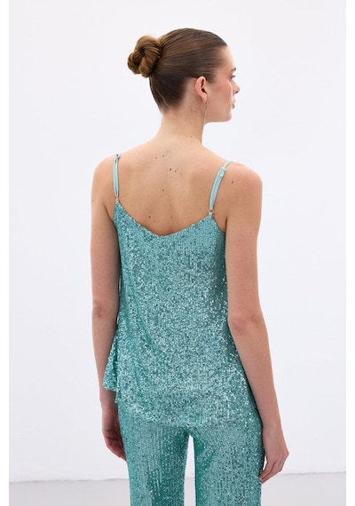 Sateen Payet Detaylı Askılı Bluz - Mint-136546 Mint