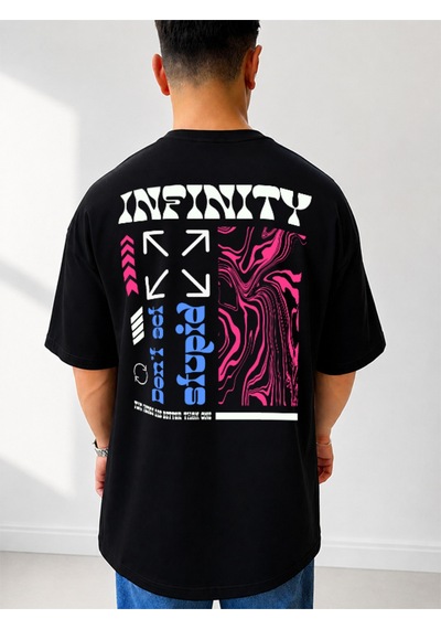 525 Oversize Sırt Baskılı Streetwear Unisex T-shirt İnfinity Siyah