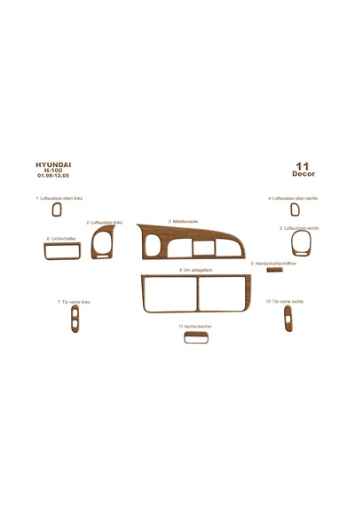 Hyundai H 100 Torpido Kaplama 1998-2004 11 Parça Açık Meşe
