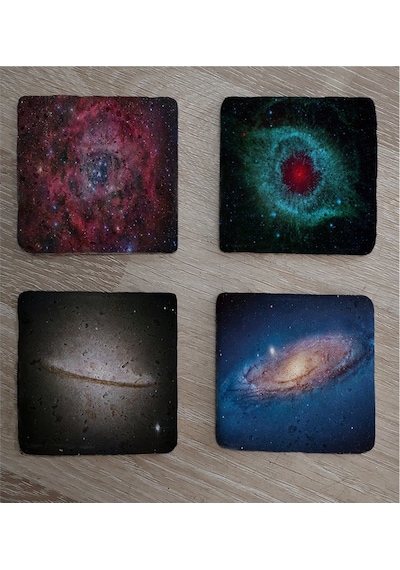 Galaksi Manzaraları Doğal Taş Bardak Altlığı 4'lü Set - Natural Stone Coasters - Taş Çok Renkli