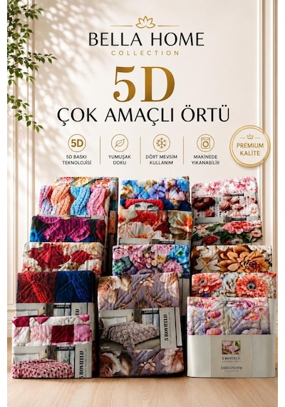 Yatak Örtüsü Çok Amaçlı 100% Polyester Hassas Tuşeli Basklı Lüx - Premium 200 Cm X 220 Cm Açık Mor