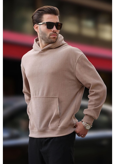 Madmext Taba Kapüşonlu Cep Detaylı Dokulu Sweatshirt E7101