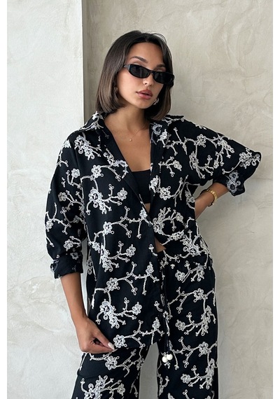 Verymoda Nakışlı Gömlek F1951 SİYAH