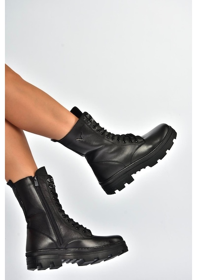 Fox Shoes V999049103 Siyah Hakiki Deri Kadın Postal Bot Siyah-hakiki Deri