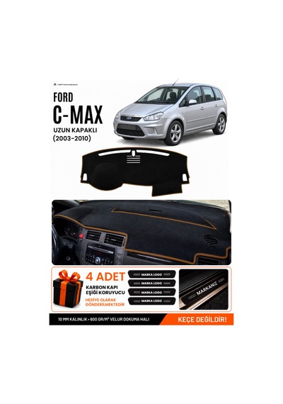 Ford C-max 2003-2010 Uzun Kapaklı Uyumlu Torpido Örtüsü, Torpido Kılıfı - Siyah Kahverengi