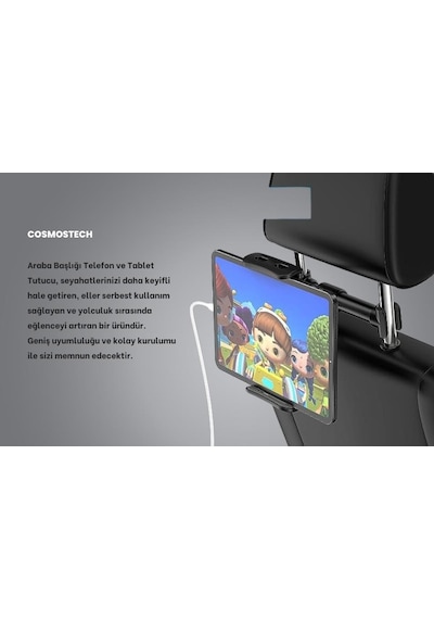 Cosmostech Araç Içi Koltuk Arkası 360° Ayarlanabilir° Tablet Telefon Tutucu Stand