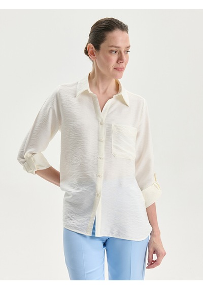 Lcwaıkıkı Classic Ekru Regular Fit Kadın Gömlek