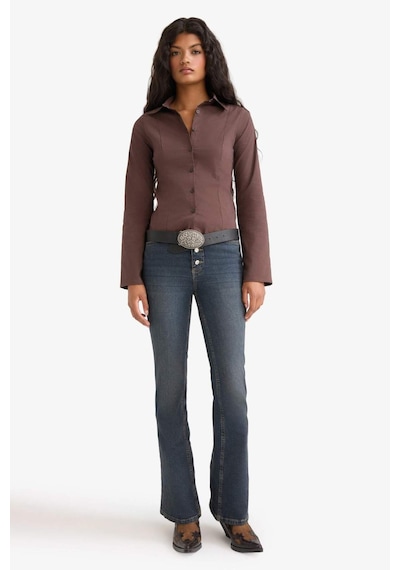 Defacto Fitted Poplin Uzun Kollu Gömlek F9434ax25aubn267 Kahve