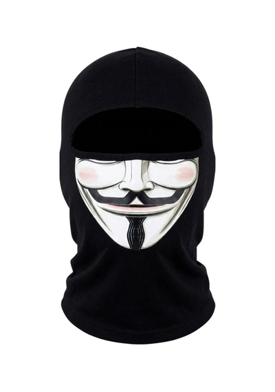 Womanandkids Wak Unisex Anonymous Baskılı Balaklava 1 Adet Tek Beden Viskoz Kask İçi Motosiklet Maskesi Siyah