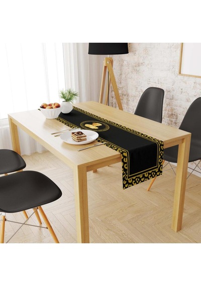 Siyah Büst Detaylı Runner 140x45cm İnce Keten, Uluslararası Yıkama Ve Solmama Sertifikası Çok Renkli