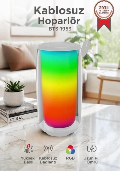 Premium Torima Bluetooth Hoparlör Rgb Işıklı Bts-1953 Beyaz Kamp Ofis Piknik