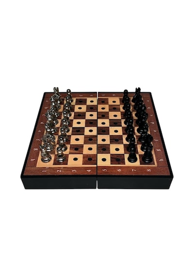 Gifthome Pocket Serisi Küçük Boy Black Ceviz Desenli Kutulu Klasik Satranç Takımı 13,5 X 13,5 Cm.