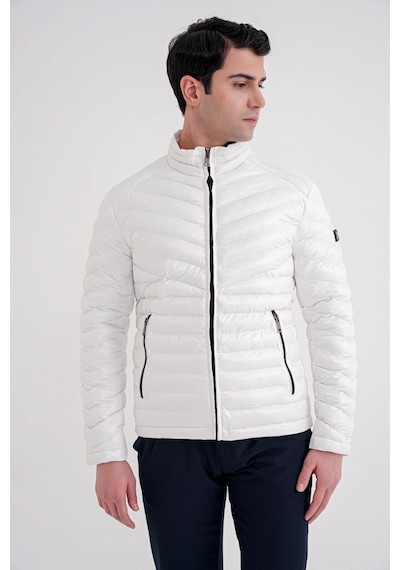 Slim Fit Hakim Yaka Yan Cepli Kaz Tüyü Beyaz Şişme Mont Mt 176 Beyaz