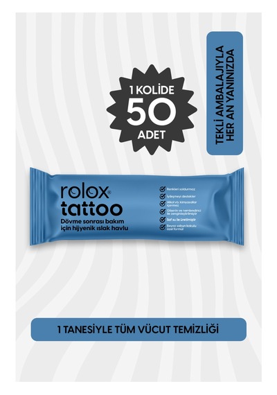 Rolox Tattoo - 50 Paket - Dövme Sonrası Bakım Için Hijyenik Islak Havlu