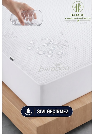 Bambu Kumaş Premium Sıvı Geçirmez Fitted Alez Doğal Bambu Lüks Yatak Koruyucu Sessiz Alez Beyaz