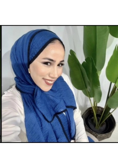 Modakaşmir Aminenesil Biyeli Müslin Şal İndigo Lacivert Renk indigo